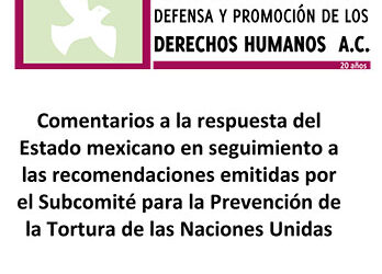 Comentarios a la Respuesta del Estado Mexicano en Seguimiento a las Recomendaciones Emitidas por el Subcomité para la Prevención de la Tortura de las Naciones Unidas